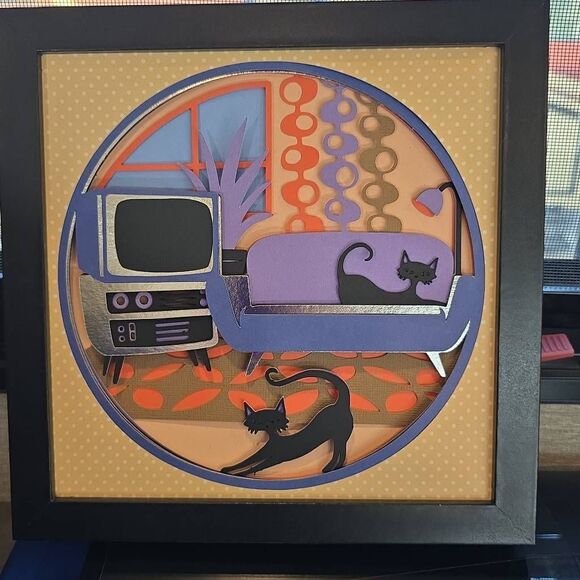 3D Layered Retro Shadowbox 8x8 Inches. Hanger on the back. Gift, home decor, pi - Picture 2 of 8